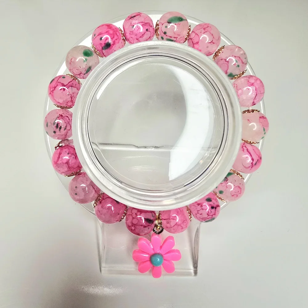Charming Pink Kids Women Bracelet with Flower Charm For Spring Season